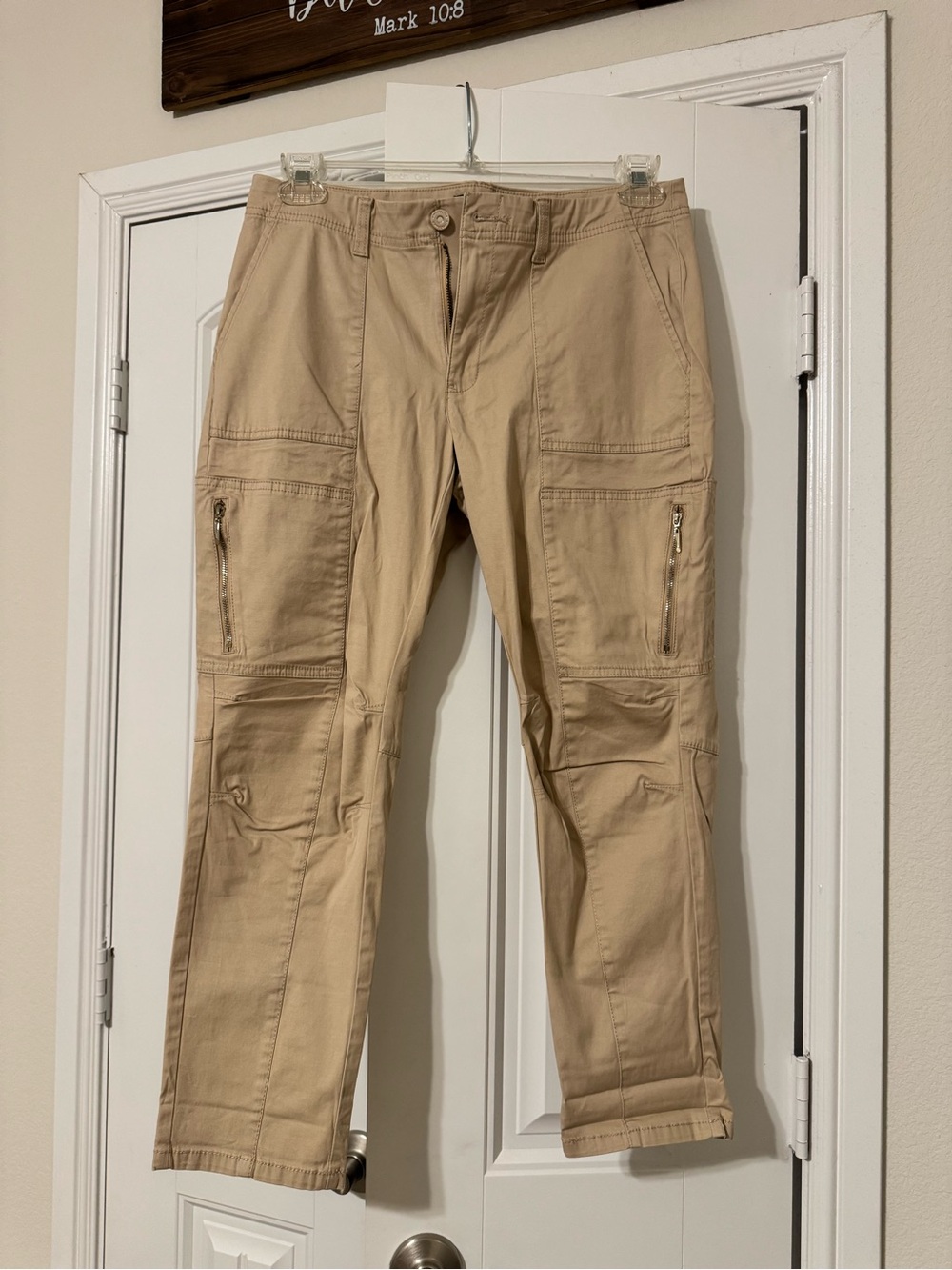 White House Black Market Khaki Cargo Pants with Zip Pockets